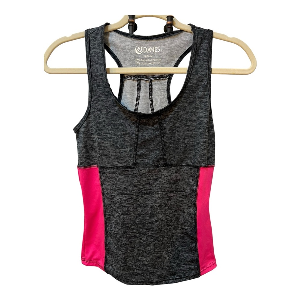 Danesi Pro Womens Racerback Tank Top Gray w/ Pink Side Panels Size Medium